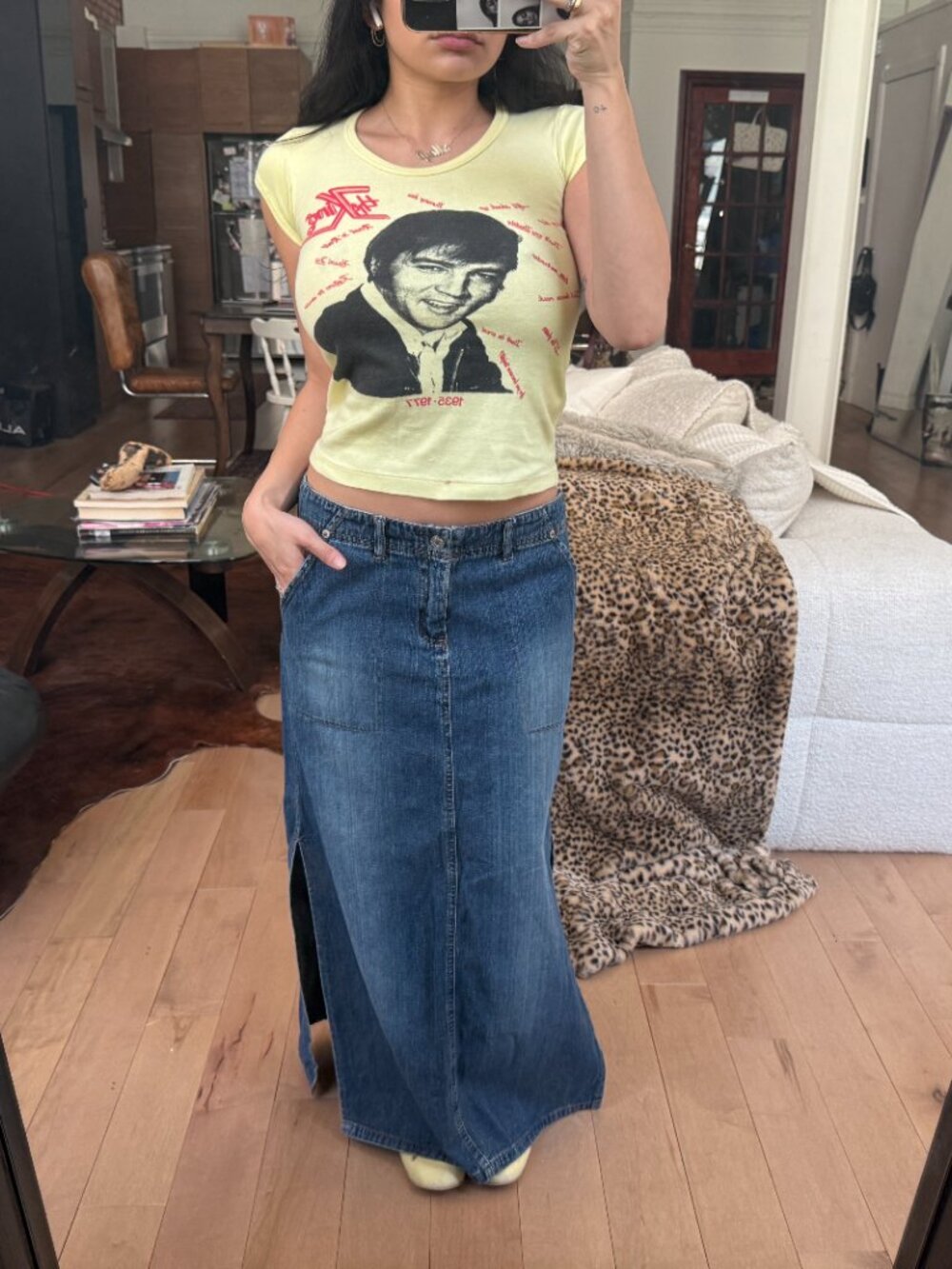 Y2K Denim Maxi Skirt S Low Rise Blue